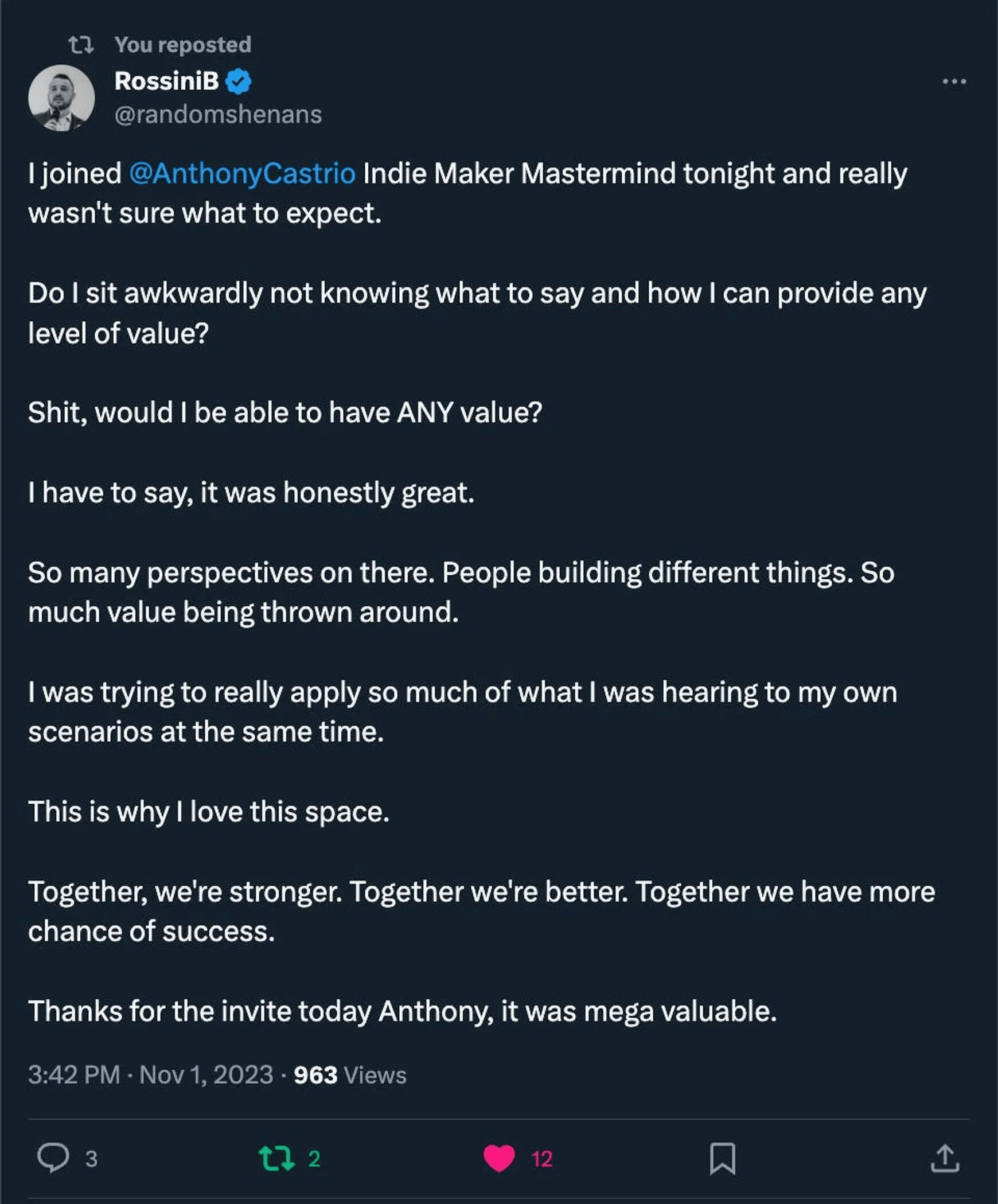 Another Tweet about Indie Worldwide